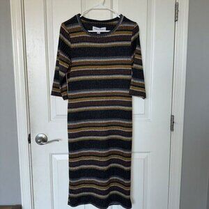 Emma & Michele Striped Knit MIDI Dress Brown Woman’s Size M Style 14018¿
